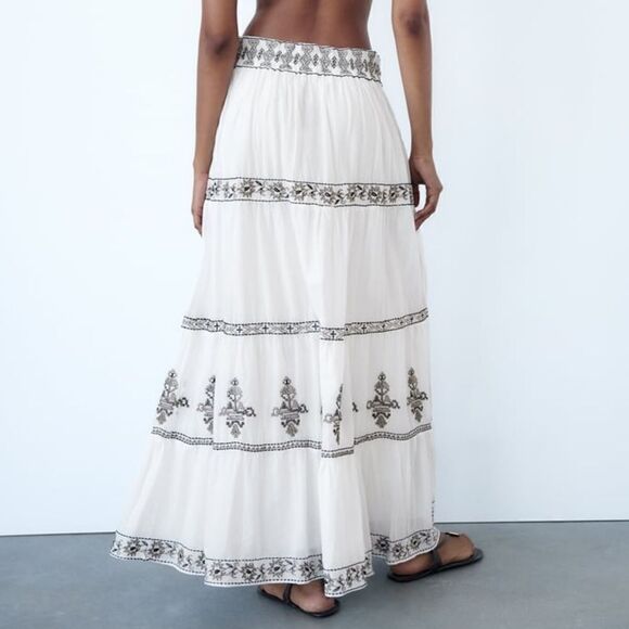 ZARA BOHO EMBROIDERED MIDI SKIRT - Picture 10 of 14